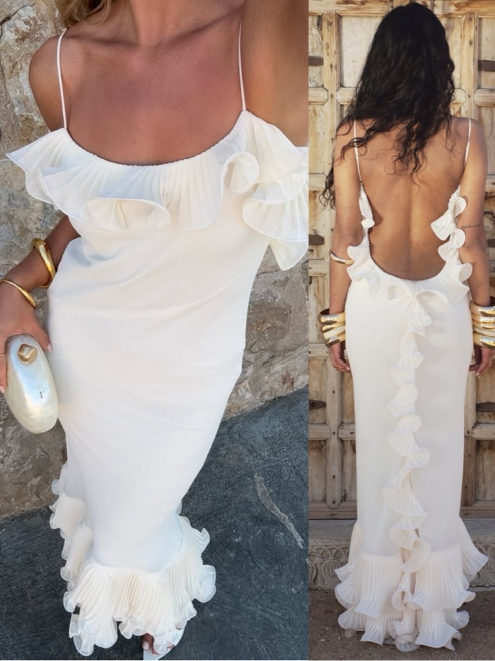 Delfi Collective Delfina Ruffled Open Back Maxi Dress Cream